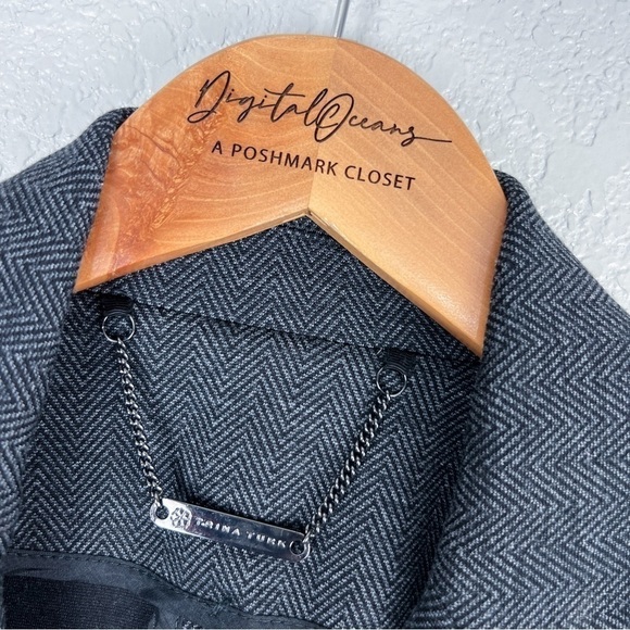 Trina Turk Herringbone Wool Blend Dark Gray Blazer 4 - Black Trim, Stretchy - Picture 6 of 11